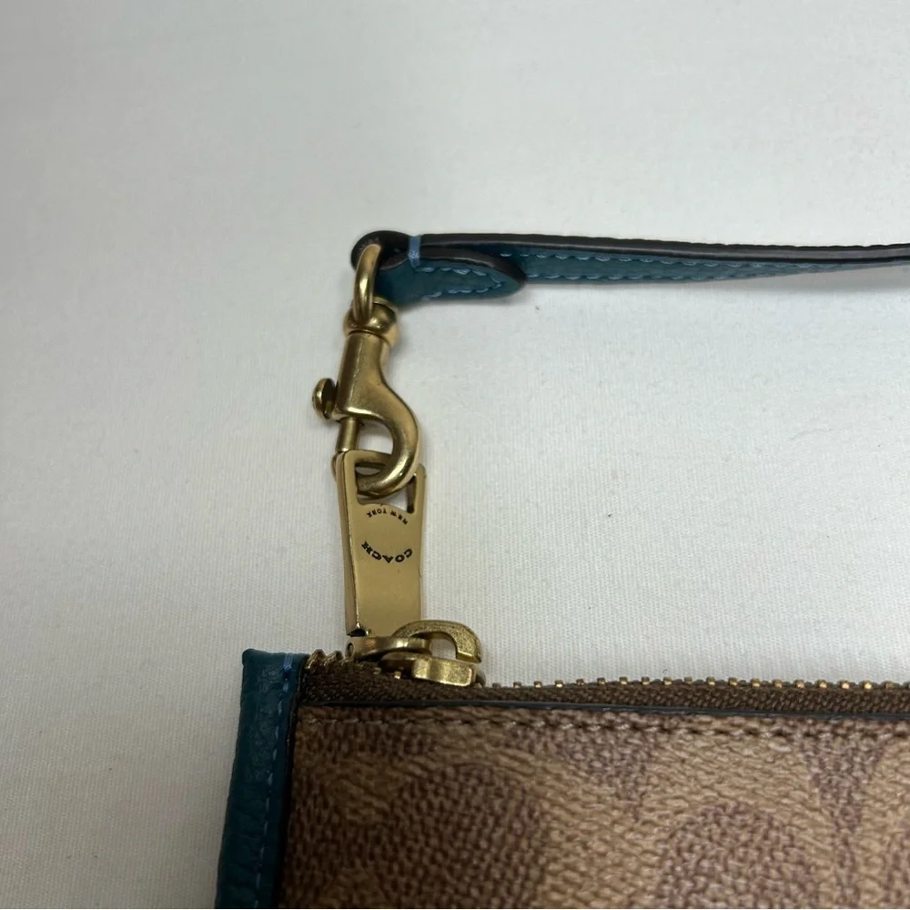 Coach Day Wristlet In Signature‎ Coated Canvas And Refined leather Teal Trim
